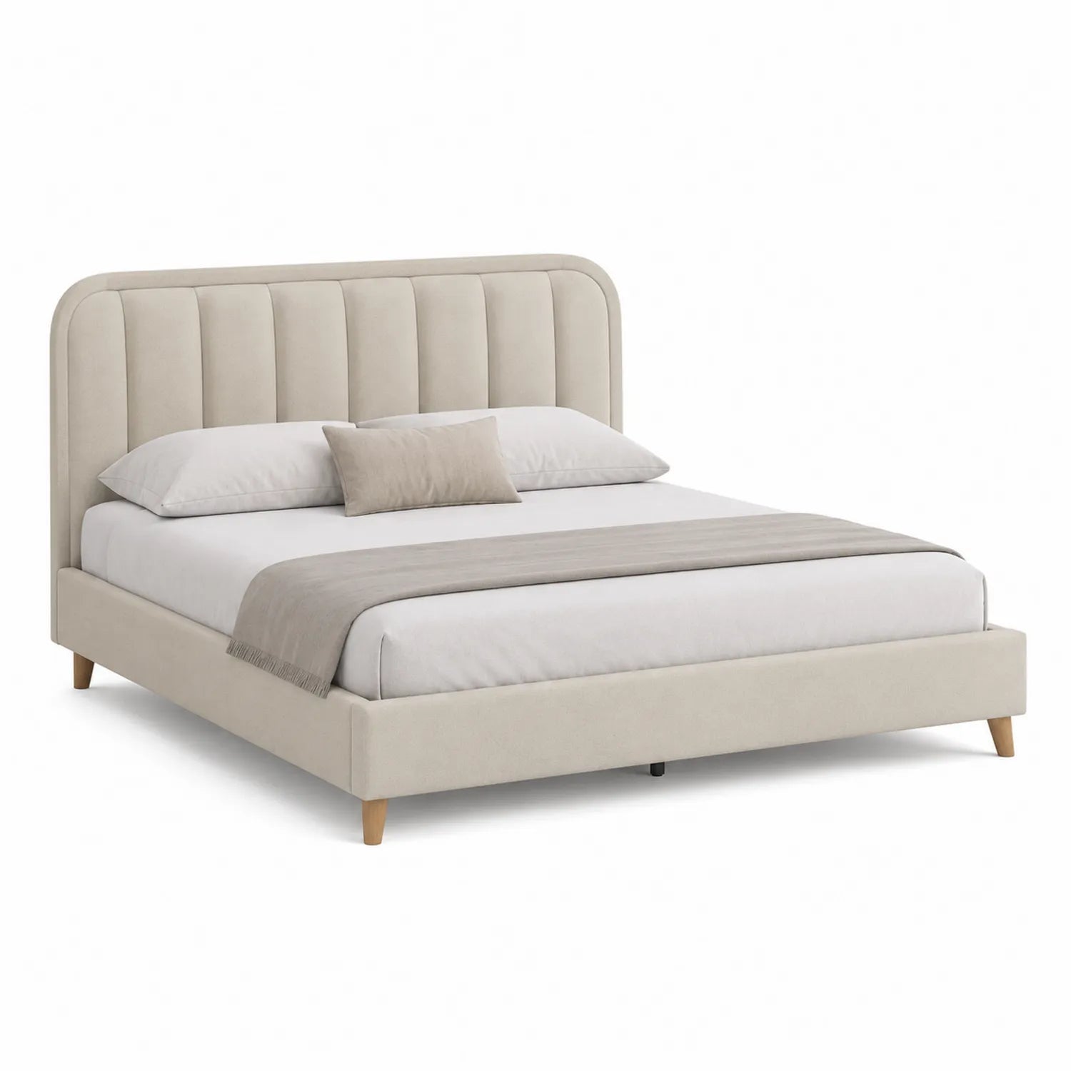Stoffbett mit Holzbeinen Beige 180x200 cm