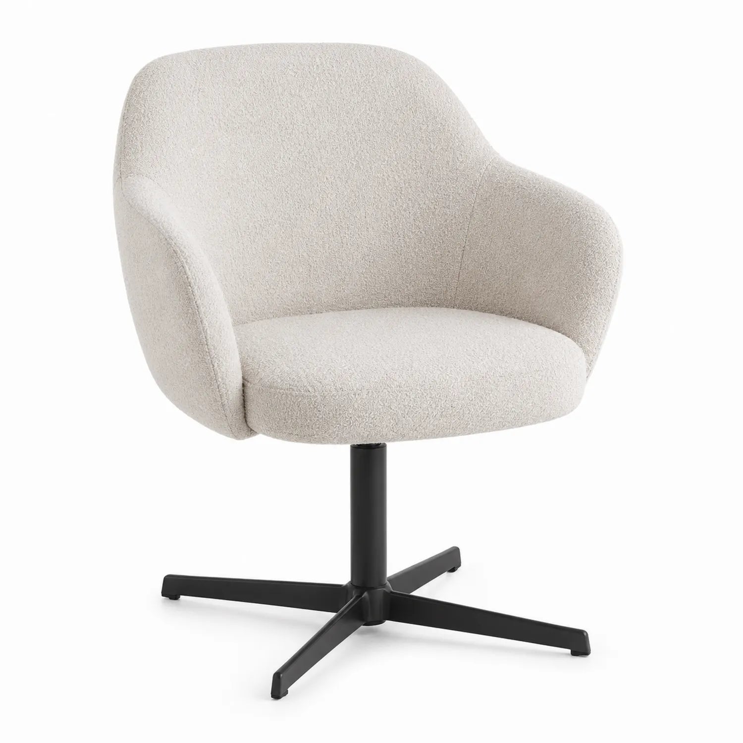 Drehstuhl aus Bouclé in Creme mit schwarzem Metallgestell