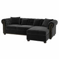 Schwarzes Samt-Ecksofa mit Nieten und abnehmbaren Kissen
