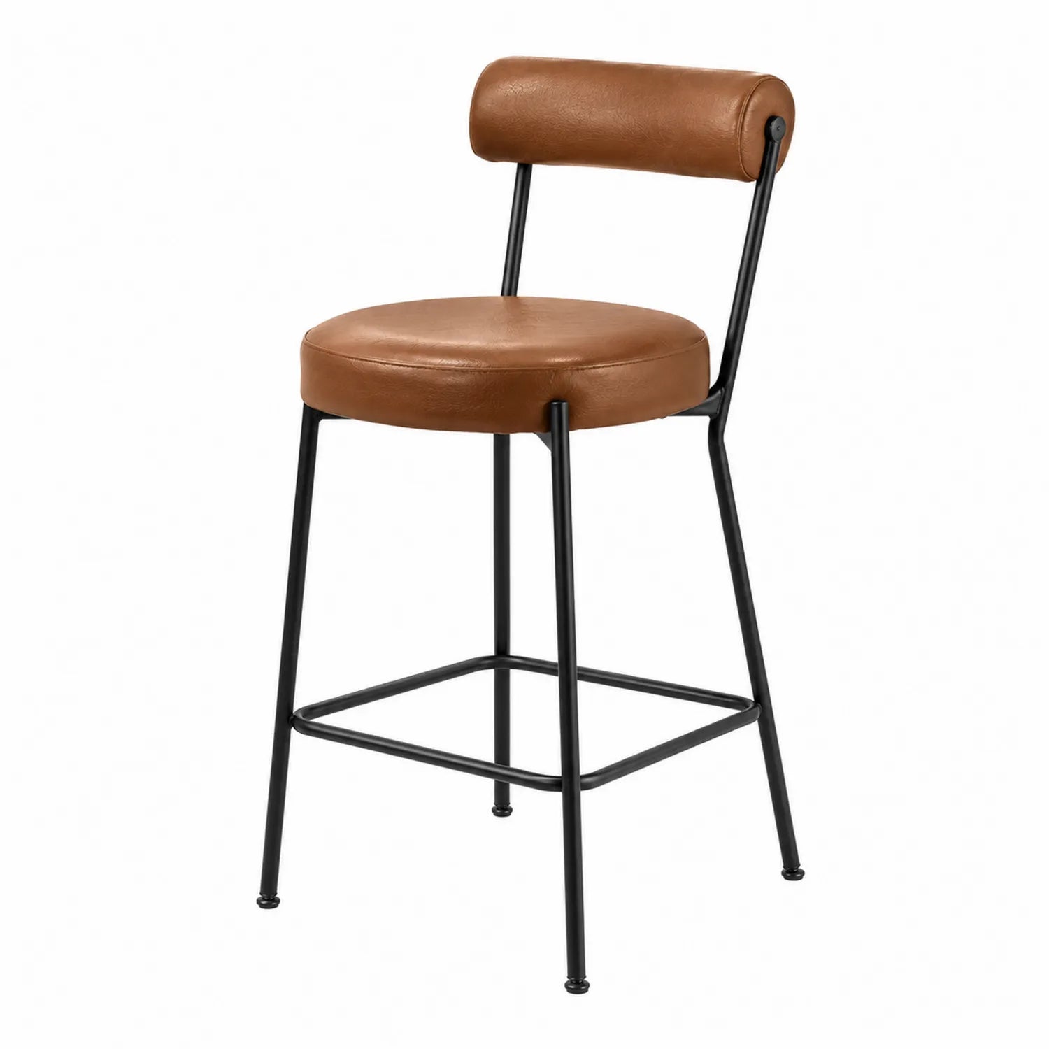 Metall Barhocker mit PU-Kunstleder Sitzfläche in Braun