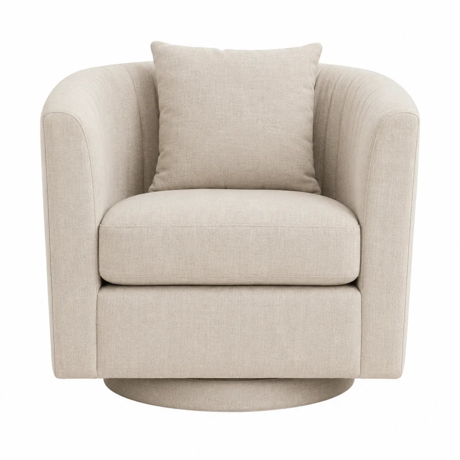 Drehsessel aus Stoff in Beige mit Kissen