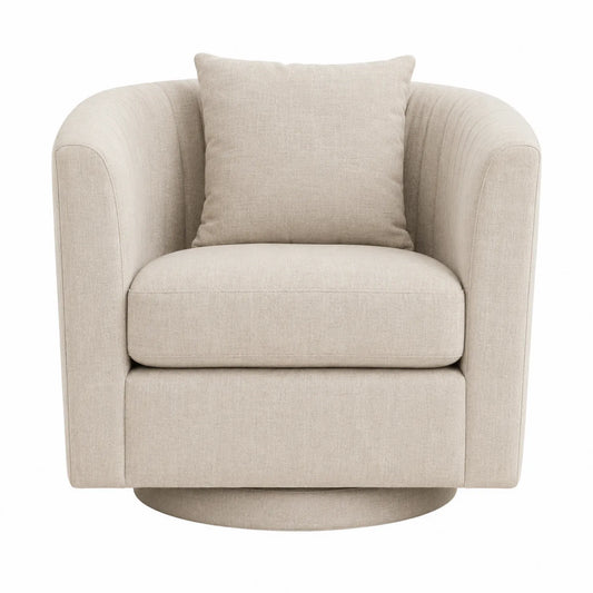 Drehsessel aus Stoff in Beige mit Kissen