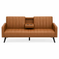 Schlafsofa mit Leder, Klappbarer Rückenlehne und Becherhalter, Braun, 200 cm