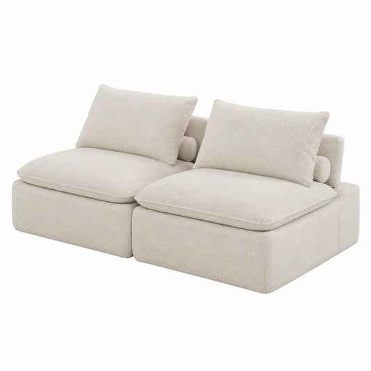 Modulares Sofa-Set aus Bouclé-Stoff, Beige, 150 cm