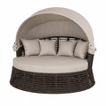 Runde Rattan-Gartenliege mit Sonnendach und Kissen Beige