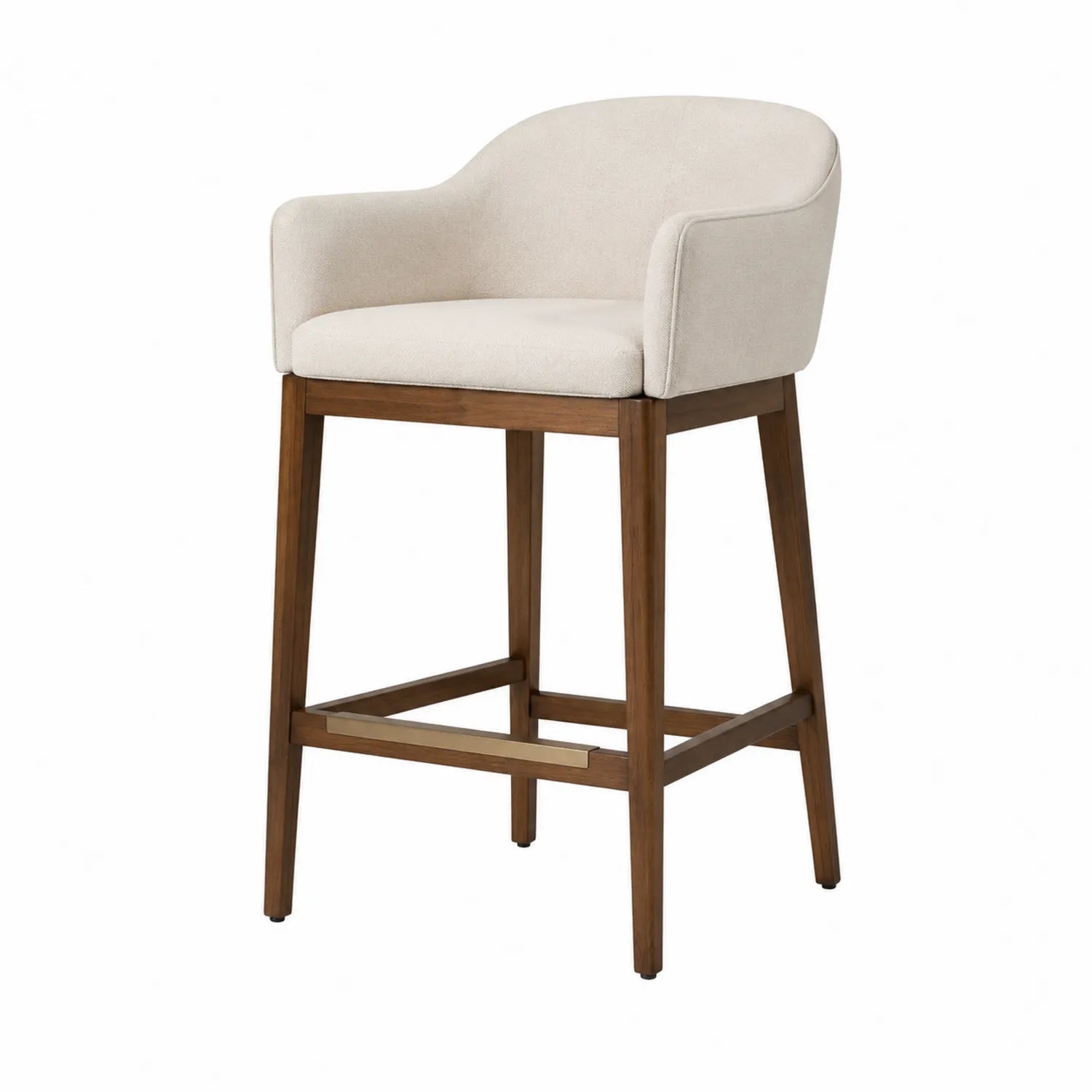 Barhocker Holzgestell Stoffpolsterung Beige