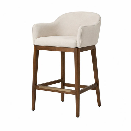 Barhocker Holzgestell Stoffpolsterung Beige