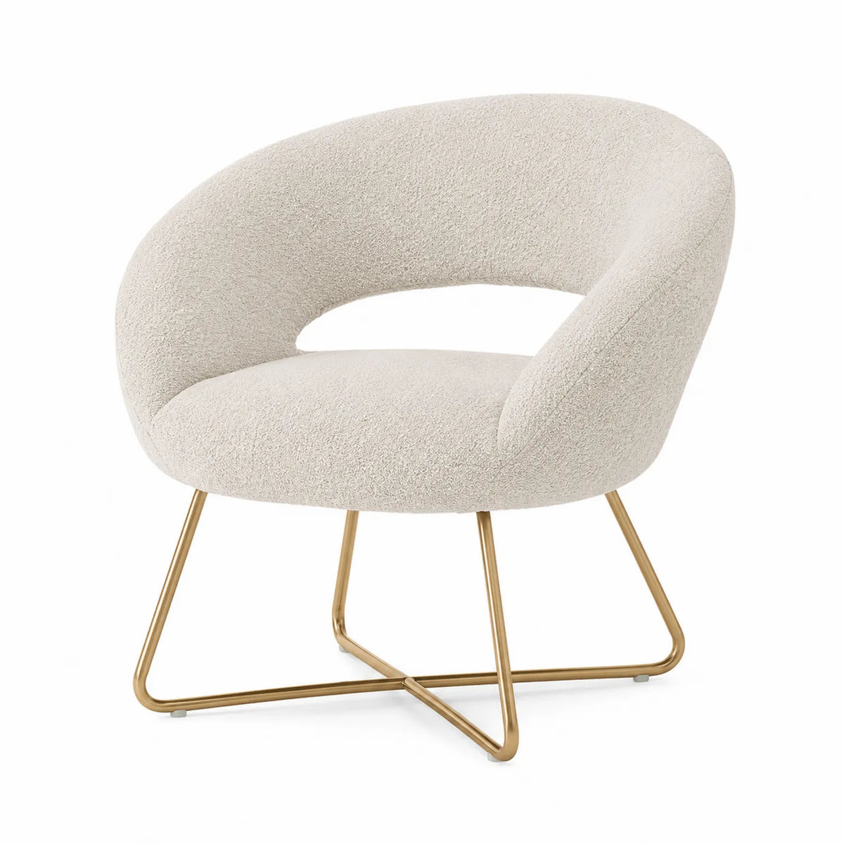 Boucléstuhl mit Metallrahmen Creme