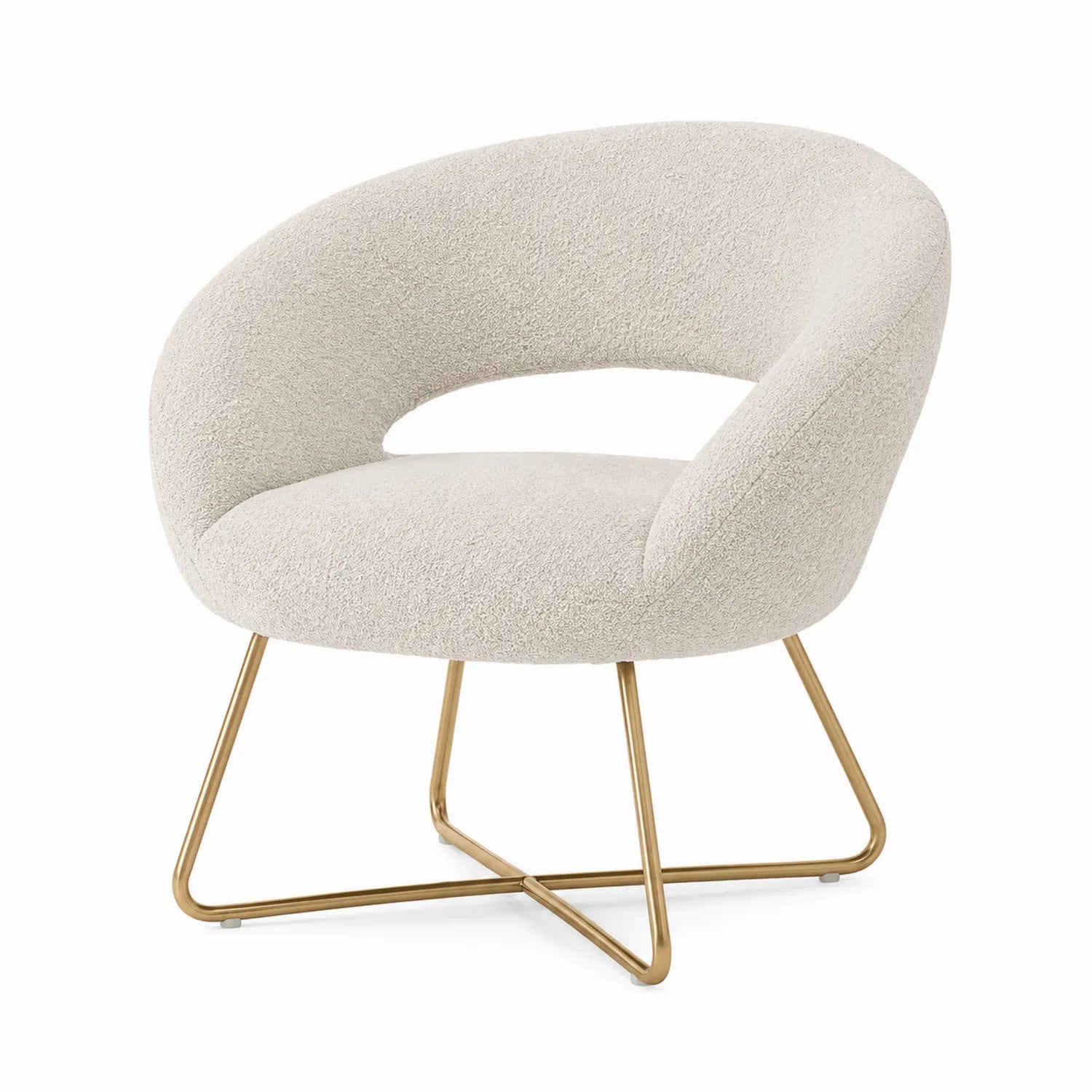 Boucléstuhl mit Metallrahmen Creme