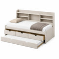 Multifunktionales Tagesbett aus Holz mit Regal und Schubladen in Beige