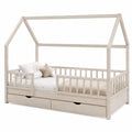 Kinderhausbett aus Kiefernholz mit Fallschutz und Schubladen 90x200 cm Natur