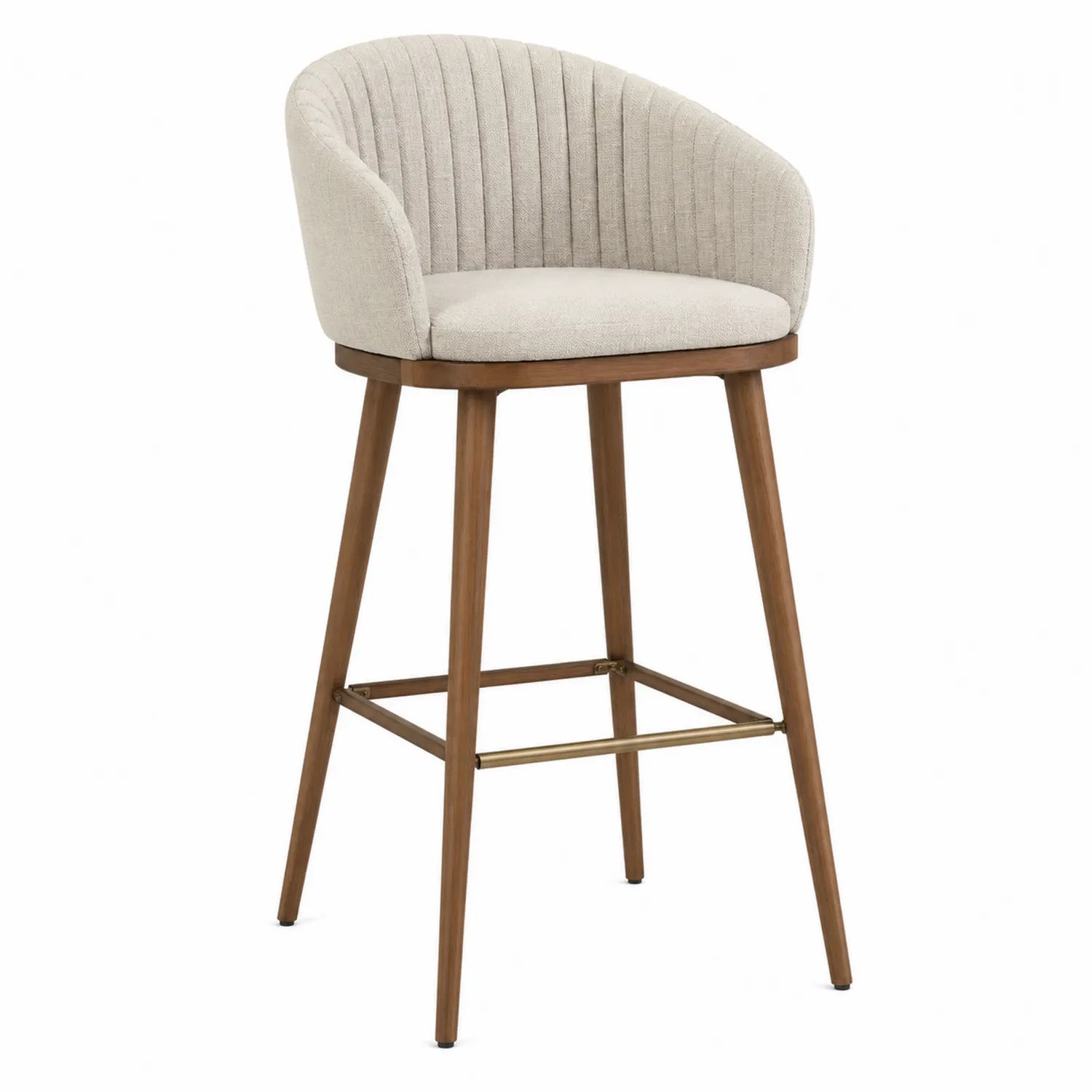 Barhocker Stoff Beige mit Holzbeinen